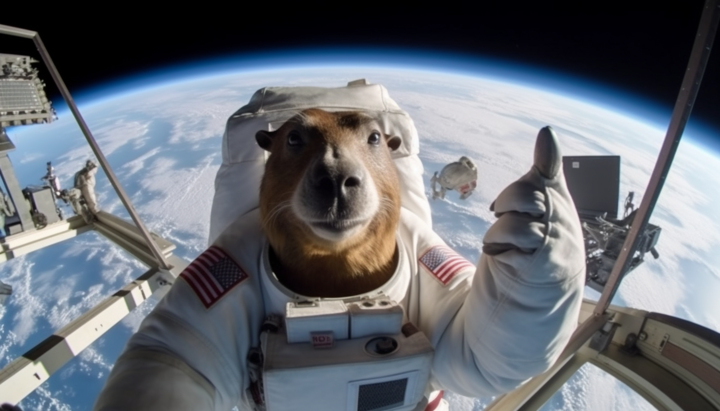 A capybara in space, generated with Midjourney v5