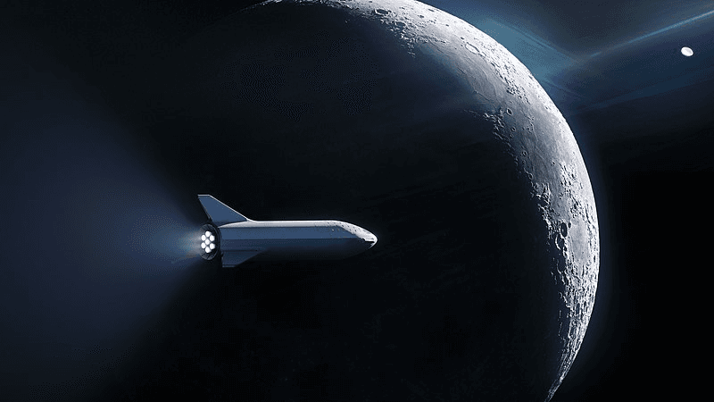 An artist's impression of Starship passing the Moon