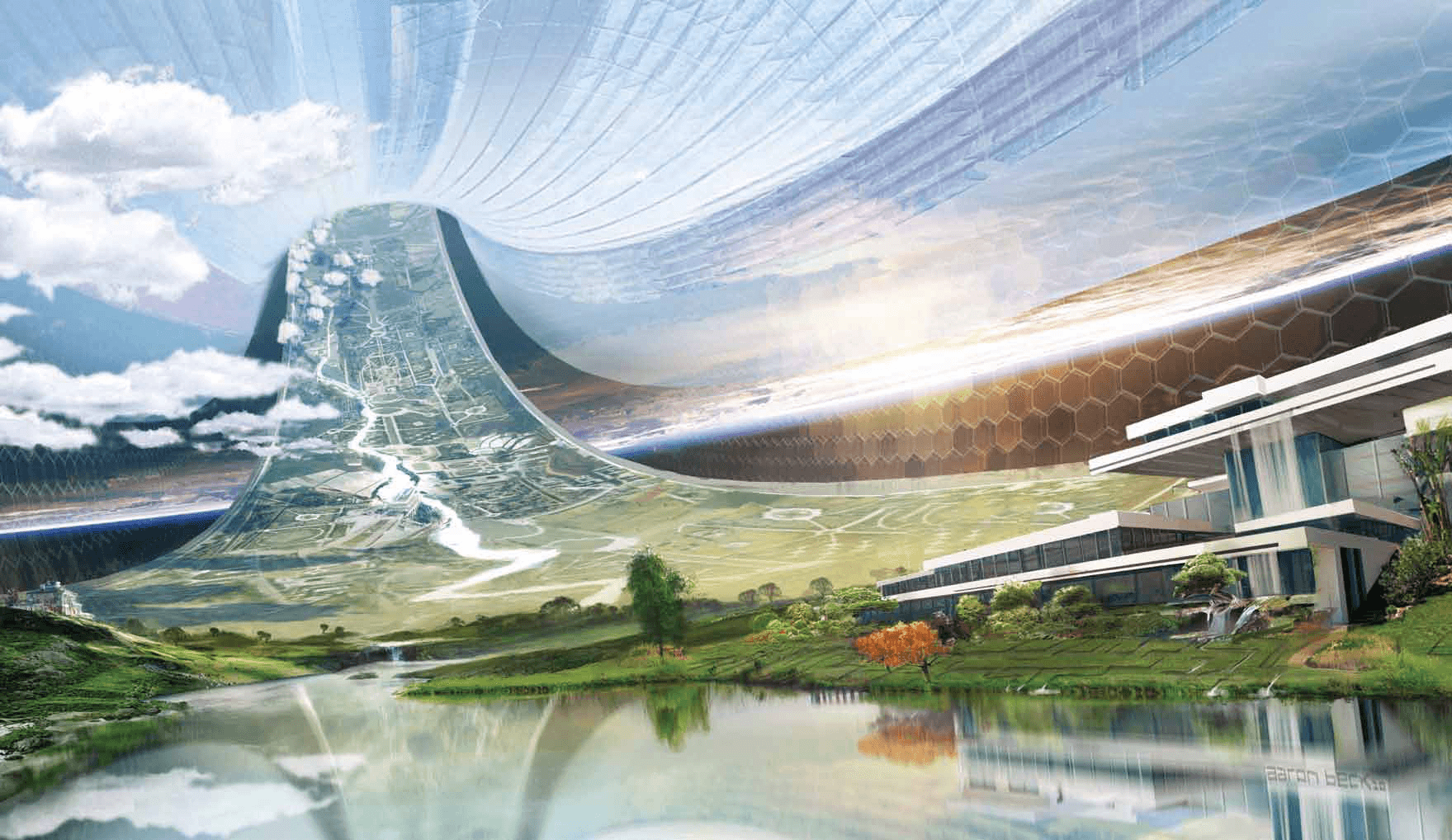 A Stanford Torus big enough to feature an artificial weather cycle